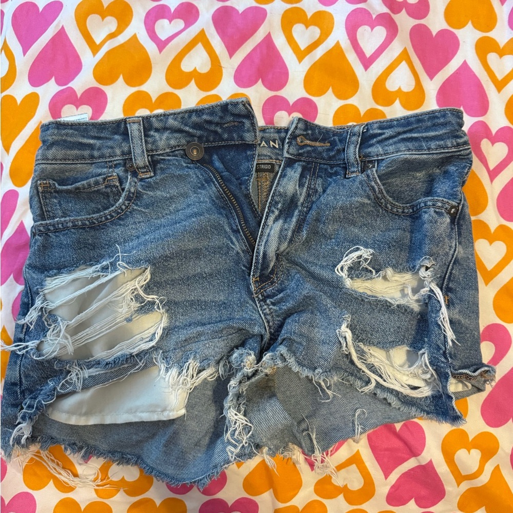 American Eagle Outfitters Blue Distressed Jean Shorts